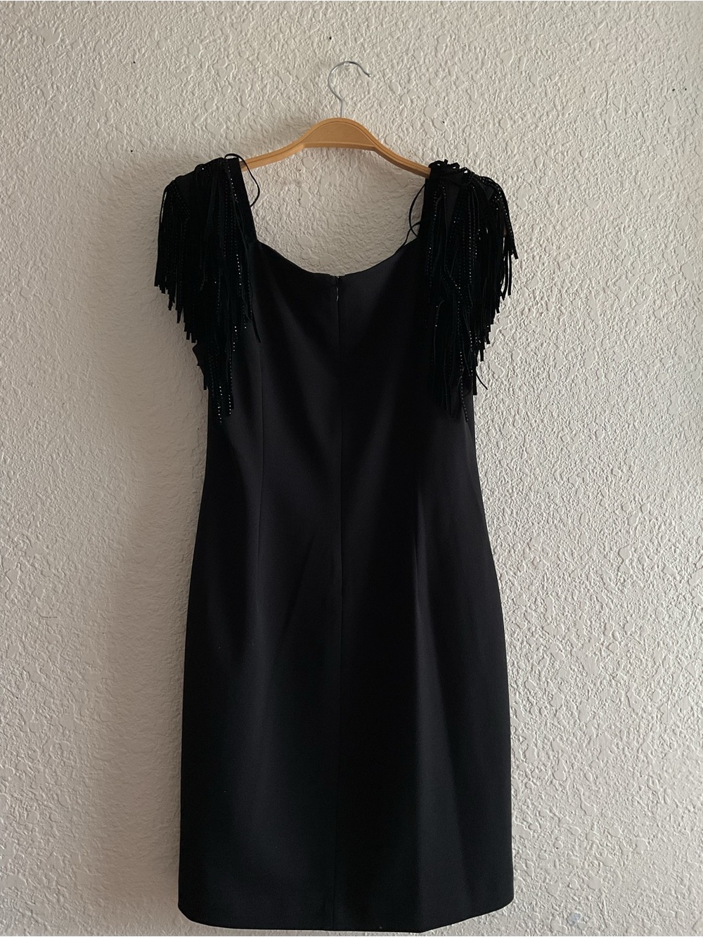 DKNY Black Mini Dress with Beaded Fringe Shoulders - Picture 5 of 5